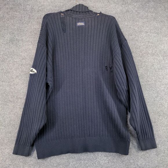 Marc Buchanan Pelle Pelle Turtleneck Sweater Mens Size XL Blue Distressed Logo - Picture 3 of 15